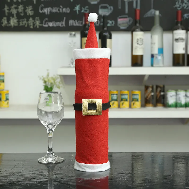 10 Pcs Merry Christmas Red Wine Bottle Cover Bags Decoration Wine Bottle Sets Family Dinner New Year Party Decoration Gift Bag - Цвет: Non-woven belt