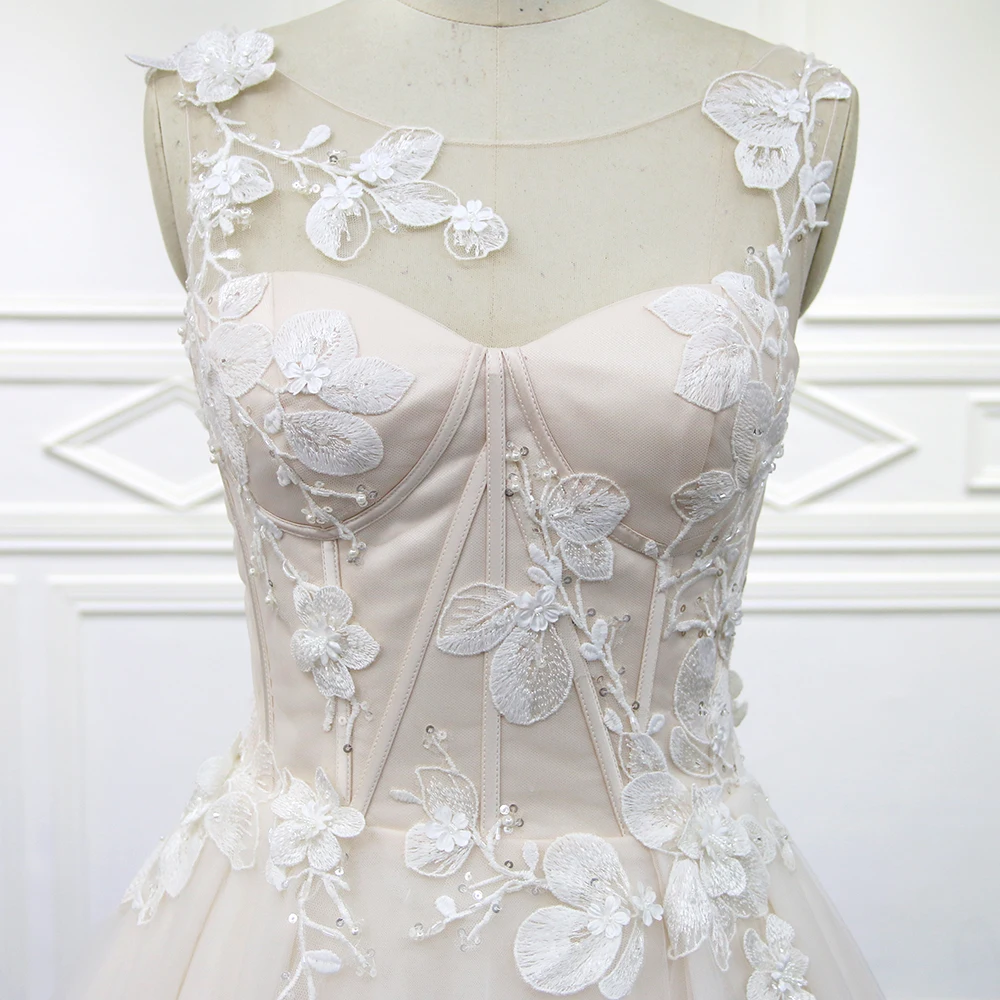 Свадебное платье es Vestido de novia, роскошное свадебное платье со шлейфом и кружевной аппликацией, с открытыми плечами, Vestido LH8015