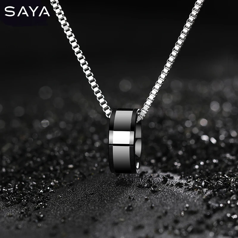 Tungsten Carbide Pendants Chain Necklace for Men with Hi-Tech Ceramic  Scratch Proof Length 50/55/60CM, Engraving, Free Shipping yzh carbide twist drill total length 150mm solid tungsten bits hrc55 cnc straight handle drilling hole for metal iron steel