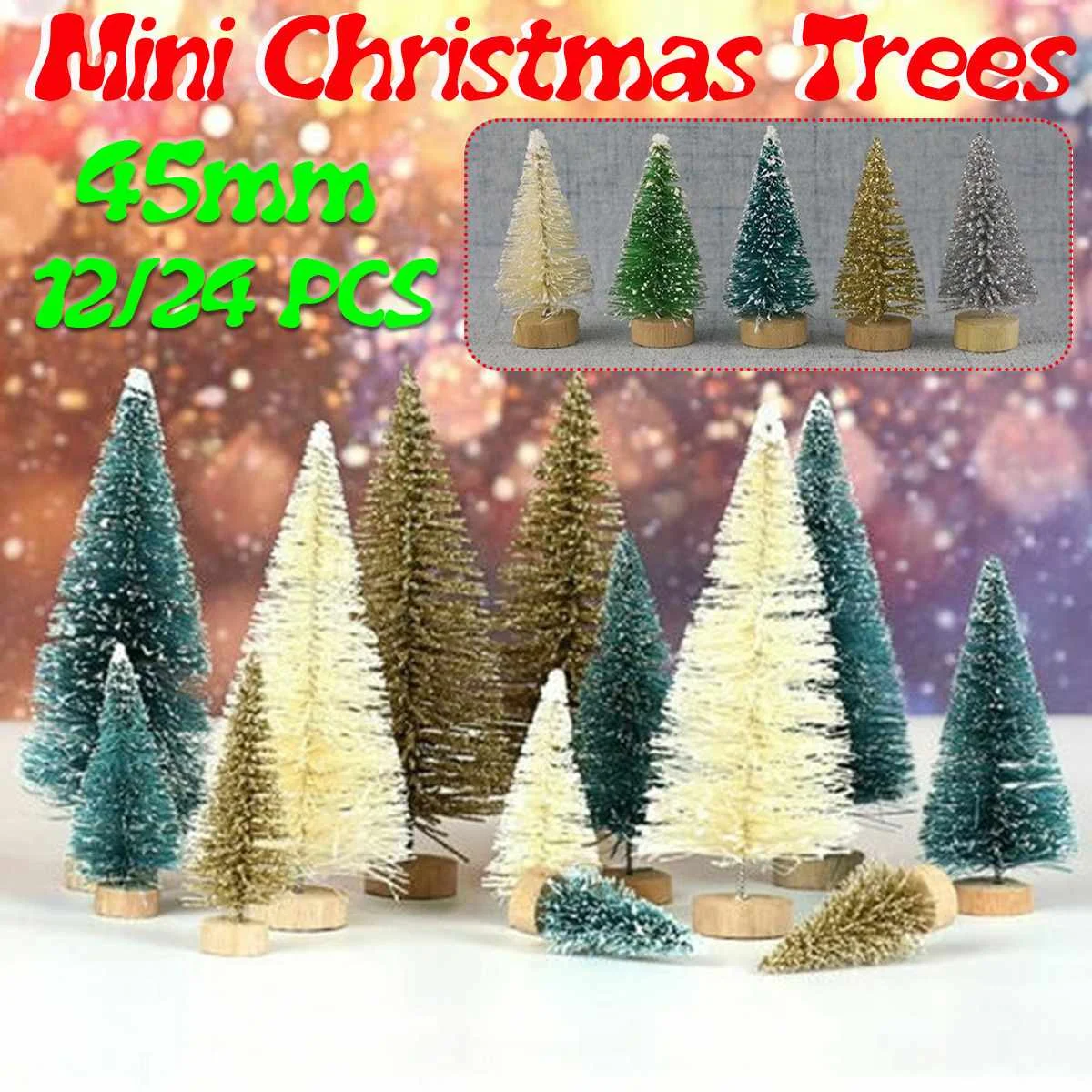 12/24x Mini Sisal Christmas Trees Ornament Snow Frost Small Pine Tree XMAS Decor 