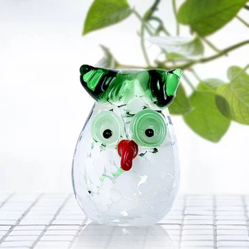 

H&D Hand Blown Owl Figurine Art Glass Bird Collection Paperweight Table Centerpiece Ornament Creative Gift For Kids (Green)