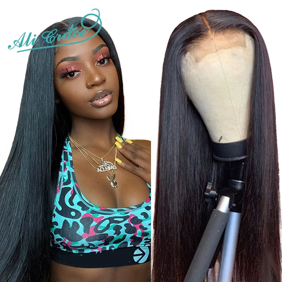 Ali Grace Hair Brazilian Straight Lace Closure Wigs Pre Plucked Hairline with Baby Hair Human Hair 4x4 6x6 Closure Wigs