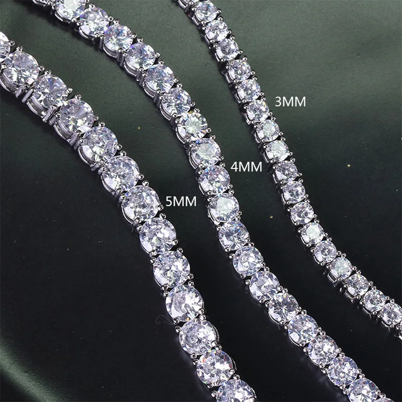 Bling 1 Row 4mm 5mm 6mmTennis Chain Zircon Necklace Hip Hop Jewelry Gold Color Copper Material Men Rock Link 18inch 20inch