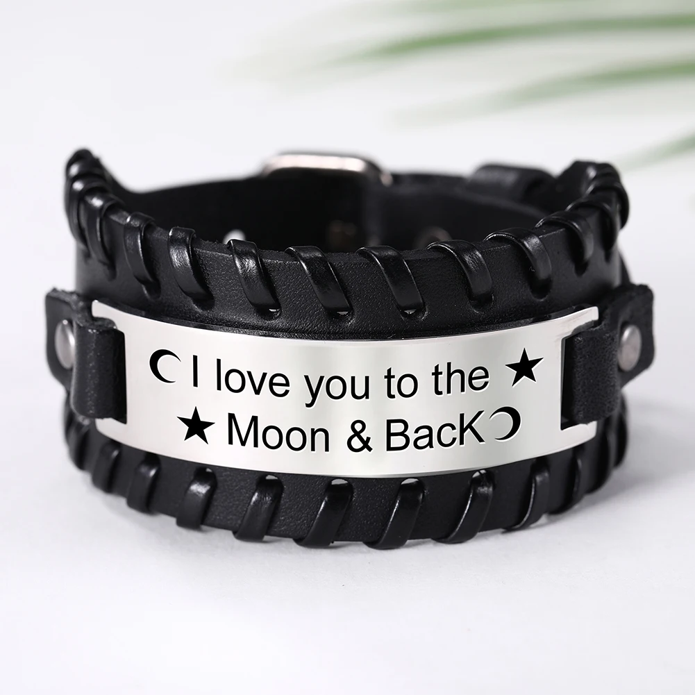 EUEAVAN 5pcs Proverb Positive Black/Brown Leather Bracelet Saying Charm Stainless Steel Jewelry For Men Gift Wholesale