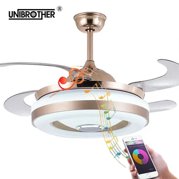 

Double ring Bluetooth music led Ceiling fan lamp phone app with lights Remote Control singing fans for Restaurant Kid's Room