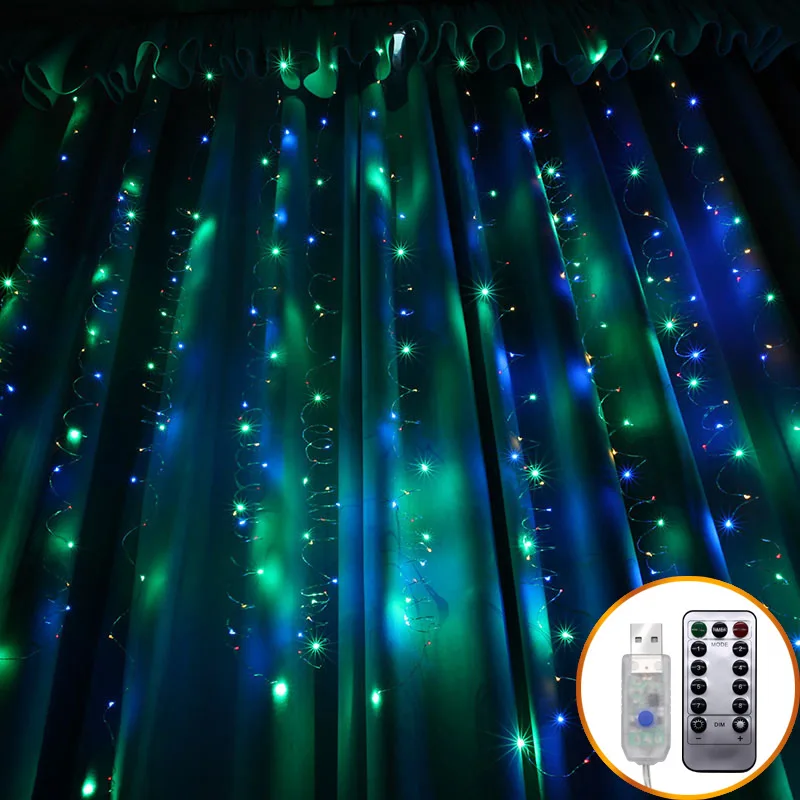 

3Mx3M LED Curtain Light Waterproof USB Copper Wire Fairy Light With Remote Control Outdoor Garland For Xmas Party DA
