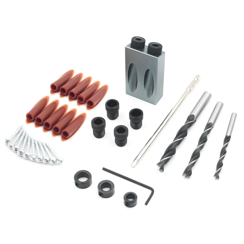 35PCS Dual Pocket Hole Jig Kit 6/8/10mm 15 Angle Adapter for Woodworking Guide Drilling Holes Guide Dowel Jig single Wood Tools 35PCS Dual Pocket Hole Jig Kit 6/8/10mm 15 Angle Adapter for Woodworking Guide Drilling Holes Guide Dowel Jig single Wood Tools