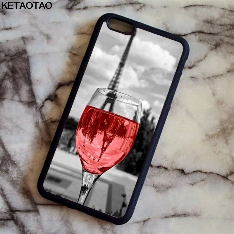 Коричневый KETAOTAO на бокале вина в Париже Эйфелева башня для iPhone 4S 5C 5S 6S 7 8 Plus X XR XS MAX для samsung черный мягкий чехол для телефона - Цвет: Коричневый