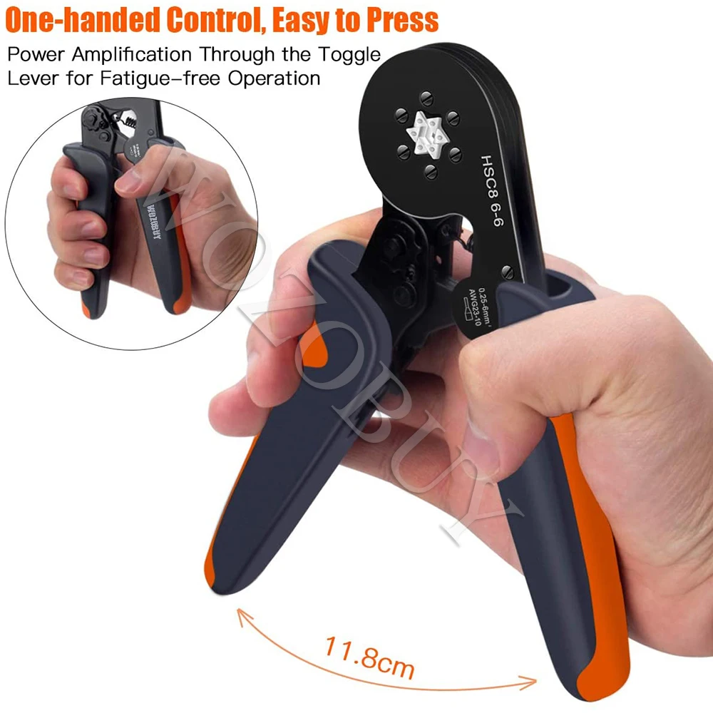 HSC8 6-6/6-4 Ferrule Crimping Tool Kit, WOZOBUY Sawtooth Self-Adjustable Ratchet Crimper Kit or Wire Terminals or Single Clamp 6