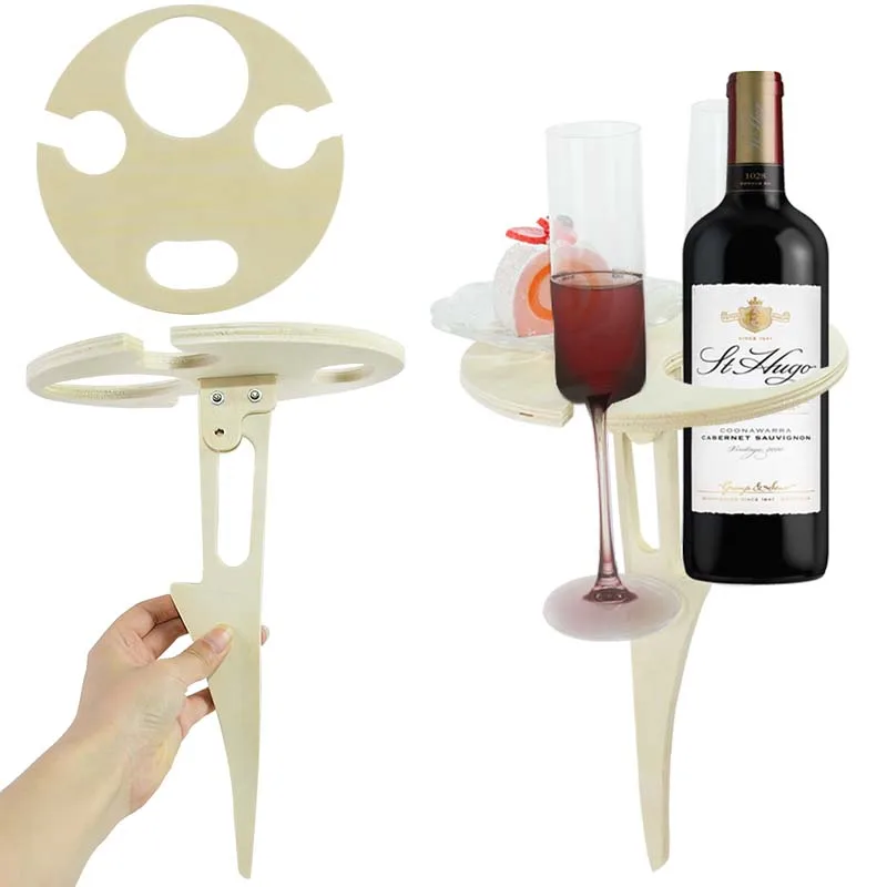 1P Foldable Outdoor Wine Table With Round Desktop Portable Folding Wine Table For Outdoor Travel Beach Home Garden Furniture