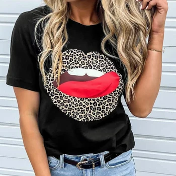 

2020 Summer Hot Women Tops Plus Sizes Tees Femme Lips tongue T Shirts Elegant Ruffles Loose Sexy Befree Boho Shirt