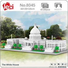 Lezi – Mini blocs de diamant en briques, jouet de construction pour enfants, modèle 3D, Architecture mondiale américaine, maison blanche, bricolage, sans boîte, 8045