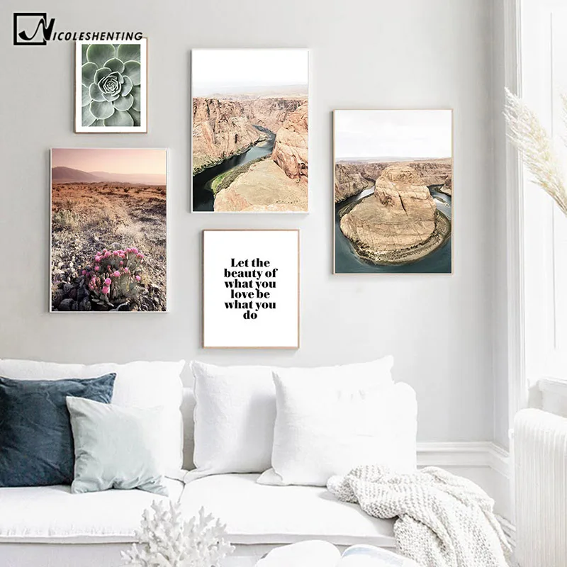 Colorado речной Гоби кактус пейзаж картина природа пейзаж скандинавский плакат скандинавский стиль печать стены Искусство Холст Живопись