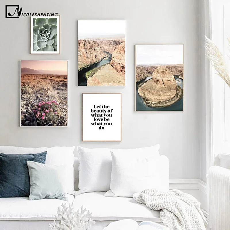

Colorado River Gobi Cactus Landscape Picture Nature Scenery Scandinavian Poster Nordic Style Print Wall Art Canvas Painting