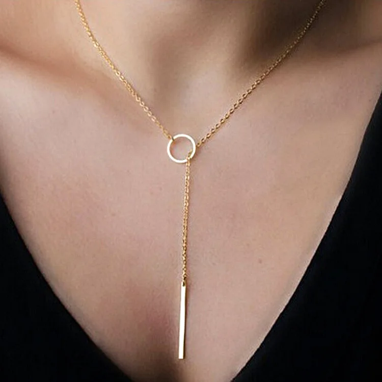 2021 Boho Minimalist Gold Color Simple Circle with Bar Lasso Long Strip Pendant Clavicle Necklace For Women Jewelry Choker Gift | Украшения