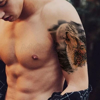 

Temporary Tattoo Stickers Wolf Roar Moonlight Fake Tatto Waterproof Tatoo Back Leg Arm Belly Big Size for Women Men Girl