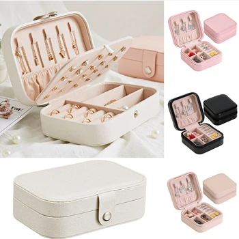 

PU Leather Velvet Jewelry Storage Box Earrings Necklaces Ring Display Portable Double Layer Lady Jewelry Casket Makeup Organizer