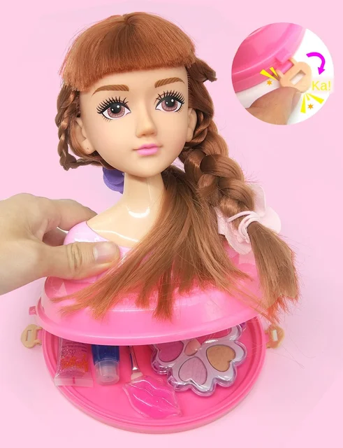 Maquiagem kids Playset Estilo Cabeça Boneca Penteado Jogo de Beleza com  secador de cabelo presente de aniversário para meninas --(niubi)
