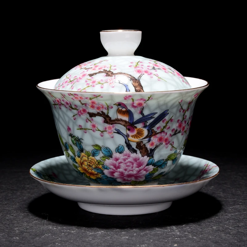 Gaiwan фарфор 190 мл Цзиндэчжэнь керамическая чашка для чая аппликация цветок птица чайная посуда мастер чашка блюдце набор крышек посуда для напитков Декор ремесла