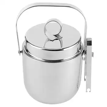 

Durable Double Wall Tool Supplies Silver Stainless Steel Ice Bucket Container Wine Bucket For Home Kitchen