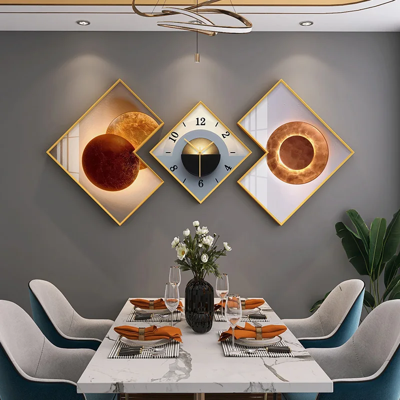 Atmosphere Silent Wall clock Restaurant Rhombus Crystal Porcelain painting Color:Z1019-12;Sheet Size:50cm 30cm 50cm