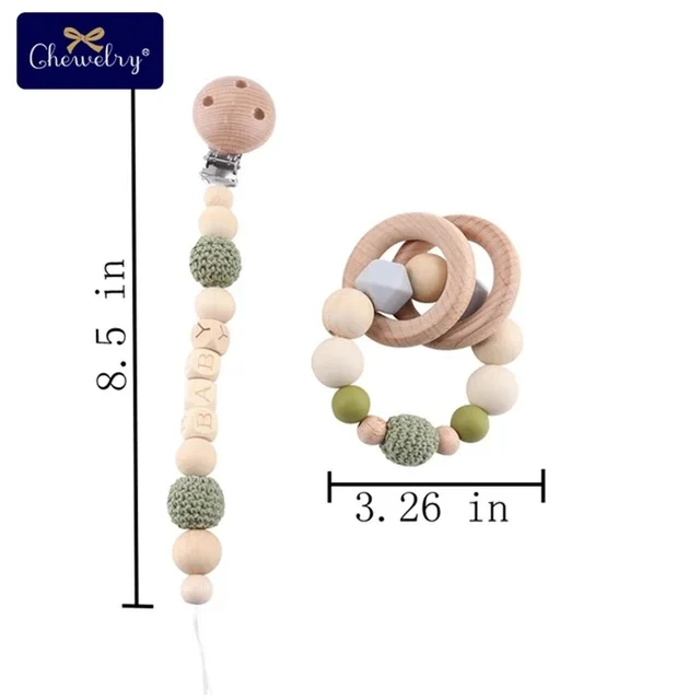 Green Set 1 3 шт., детская игрушка, соска, клипса, цепь для коляски, жевательный браслет, деревянный прорезыватель, коляска, пустышка, клипса, соска, цепная кроватка, погремушка, игрушки - Цвет: Green Set 1
