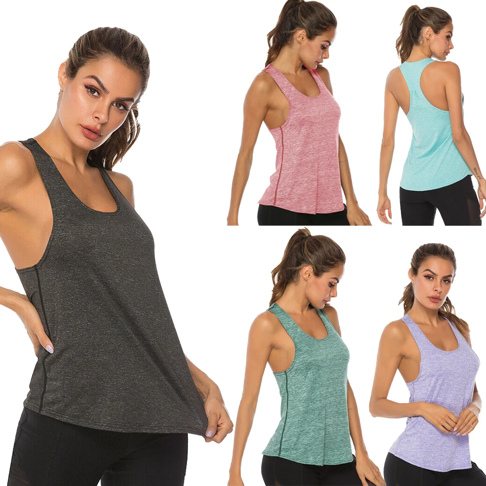 Fashion Sleeveless Racerback Women Yoga Vest Sport Singlet Athletic Fitness Sport Tank Topss Female Running Training Yoga Shirts