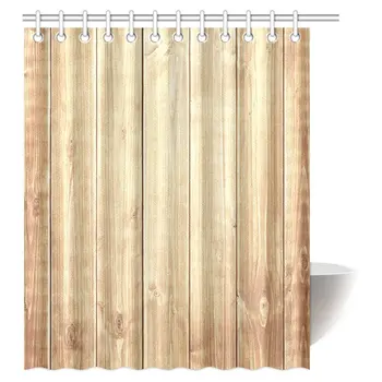 

Grunge Decor Shower Curtain, Vintage Rustic Wooden Wall Photo Fabric Bathroom Shower Curtain Set with Hooks,