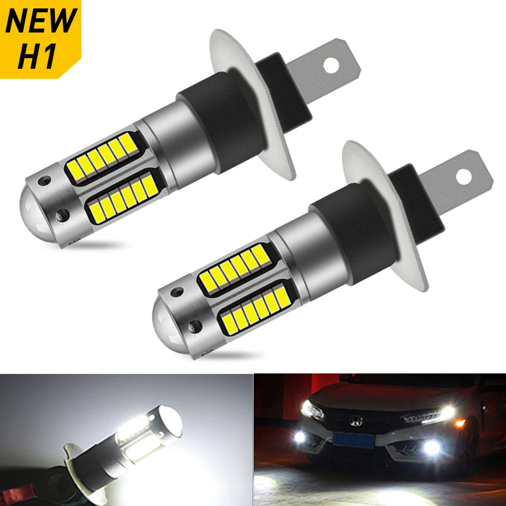 2 uds H1 H3 H27 881, 880 Led luz antiniebla DE COCHE 6000K 30SMD 4014 fichas con lente de luz antiniebla para coche luz de día de Plug & Play DC 12V