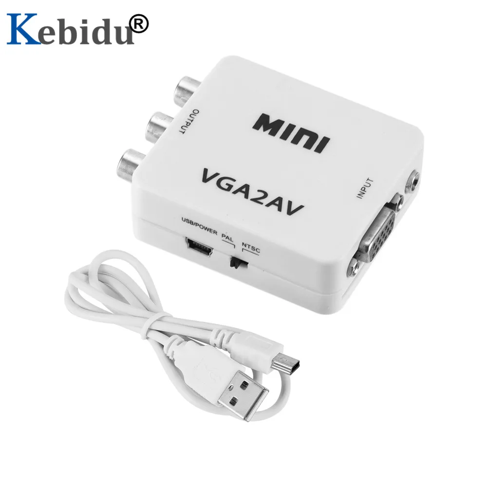 Kebidu мини VGA к AV конвертер адаптер Поддержка HD 1080P VGA2AV конвертер RCA от ПК к ТВ HD компьютер к ТВ оптом