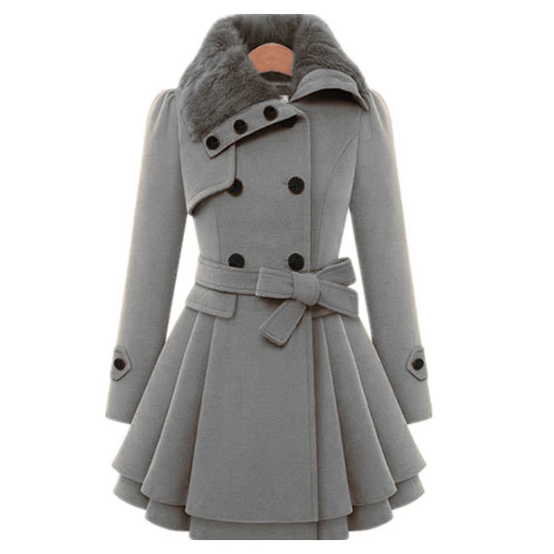 Женское тонкое пальто ветровка пальто с поясом теплый меховой воротник зимний теплый элегантный женский шерстяной смешанный винтажный