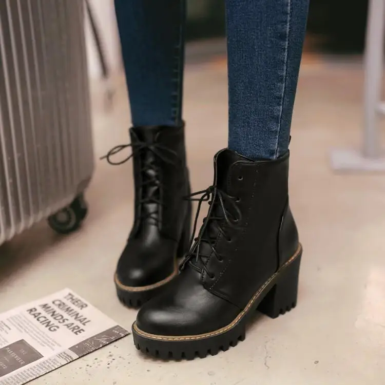 

Ankle Boots For Women Platform Riding Equestrian Lace Up Solid Ladies Shoes Woman Spring/autumn Womens Fashion Size 10 42
