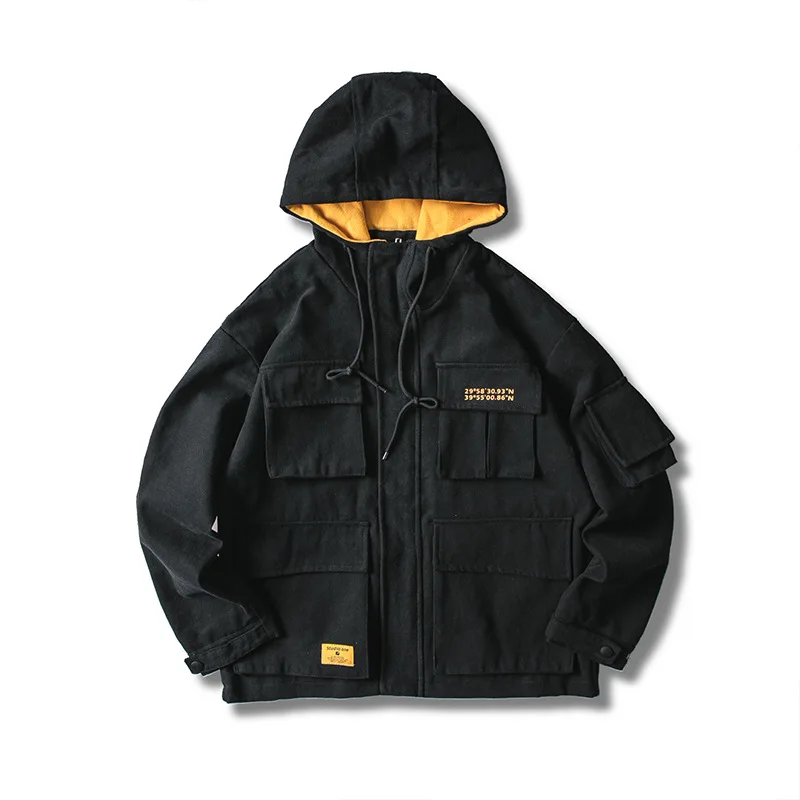

2019 New Style Japanese-style National Trends Autumn American Solid Color Hooded Workwear Coat Jacket Men's Men'S Wear