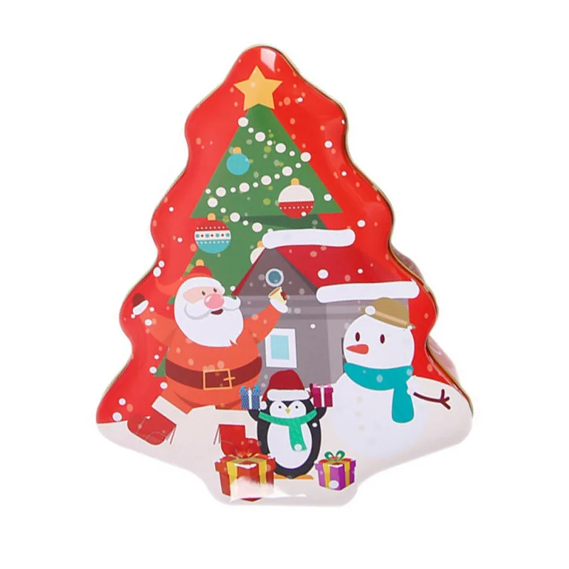 Жестяная коробка Рождество Санта Клаус Оловянная коробка в форме рождественской елки ящик для хранения металлический Снеговик напечатанная закупориваемая банка упаковочные коробки - Цвет: C
