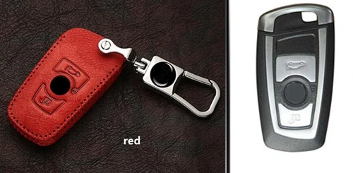 Подарок Высокое качество Натуральная кожа ключа автомобиля кошелек сумка цепочку для BMW X1 X3 X5 X6 Z4 320 525 E84 e71 E70 E88 E90 E93 F30 F31 - Название цвета: B key red