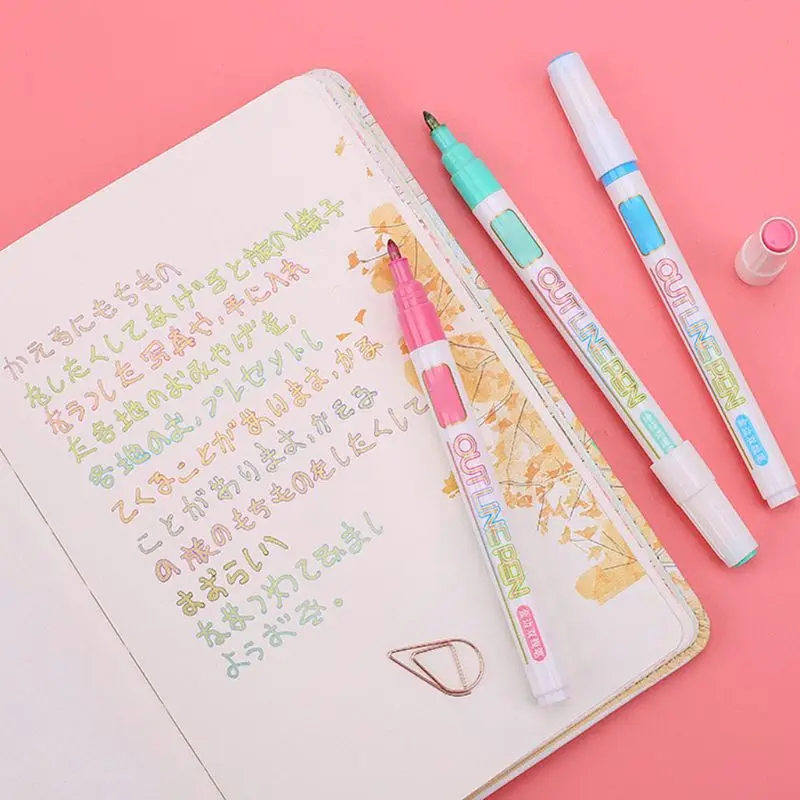 

8 Colors Double Line Outline Pen Glitter Fluorescent Marker DIY Writing Drawing Handwriting Students Stationery
