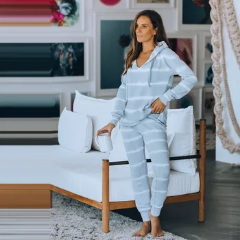 

DARK PERFUME 2020 Fall Gray Blue White Sleeping V-Tie Cap Long Sleeve Pajama Set Women's Breathable Warm Soft Pajama Set Women F