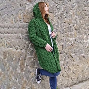 

Winter Women Causal Solid Open Stitch Long Female Sweater Knitted Cardigans 2020 Oversized Loose Hooded Thick Outwear