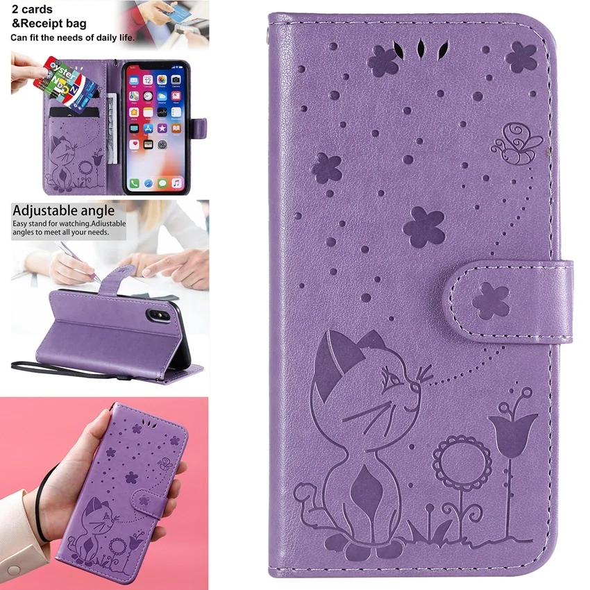 xiaomi leather case Cat bee flower Leather Phone Case For Xiaomi Mi Redmi Note 9 9A 9C 8 8T POCO X3 NFC 8A 7 6 10 Pro A3 TPU Wallet Flip Back Cover xiaomi leather case case