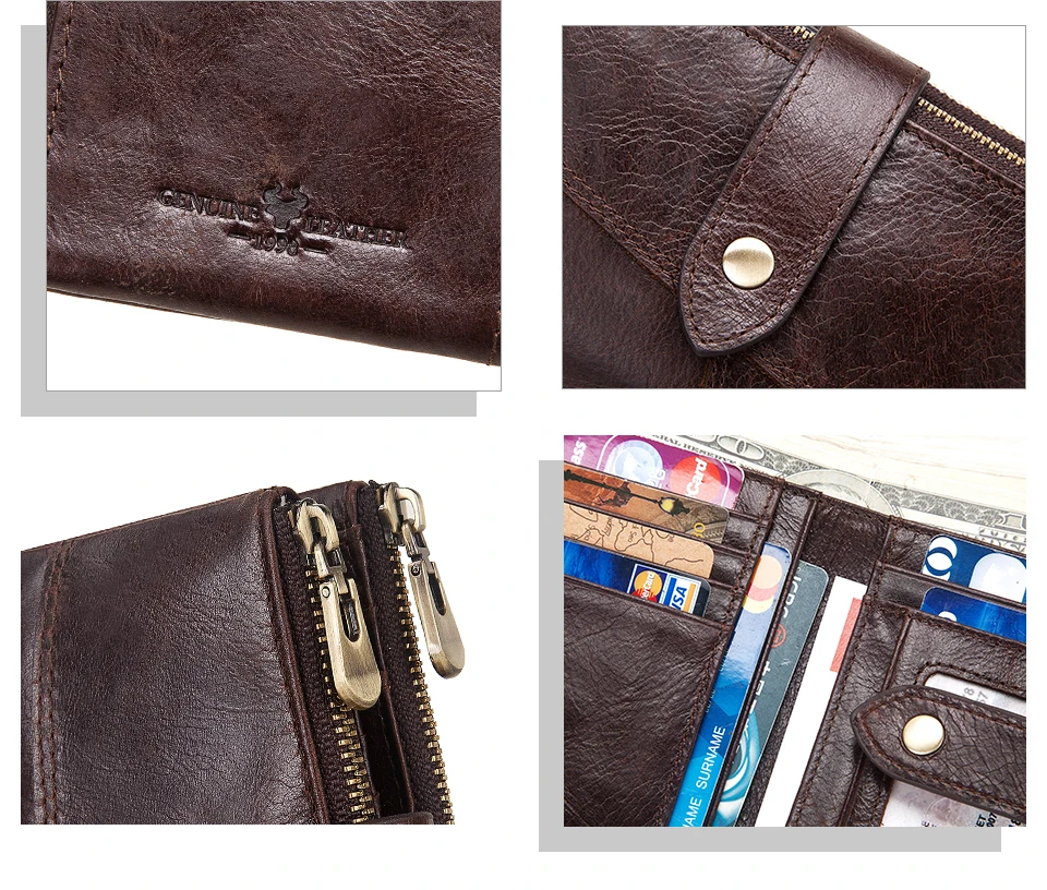 Genuine Leather Women Wallet GZCZ Casual Men Wallet Women Long Wallet In Women`s Wallet and Purses Retro Rfid Women Short Wallet