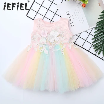 

Baby Girls Rainbow Tutu Dress Infant Princess Dresses Embroidered Party Wedding Bridesmaid Flower Rhinestone Beads Fancy Dress