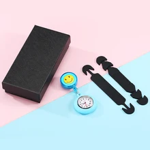 

Blue Nurse Quartz Pocket Watch Smile Numeral Dial Clock 2 Pcs Black Mask Belts Medical Tools Exquisite Gift Box Set for Doctors