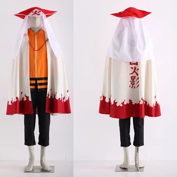 

Japanese Anime Naruto Uzumaki Cosplay Costume Coat Pants Cloak 12 Hokage Halloween Costumes