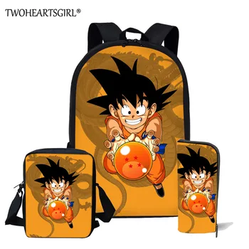 

Twoheartsgirl Dragon Ball Saiyan Print School Backpack for Teenage Boys Children School Bag Set Anime Book Bags Mochila Escolar