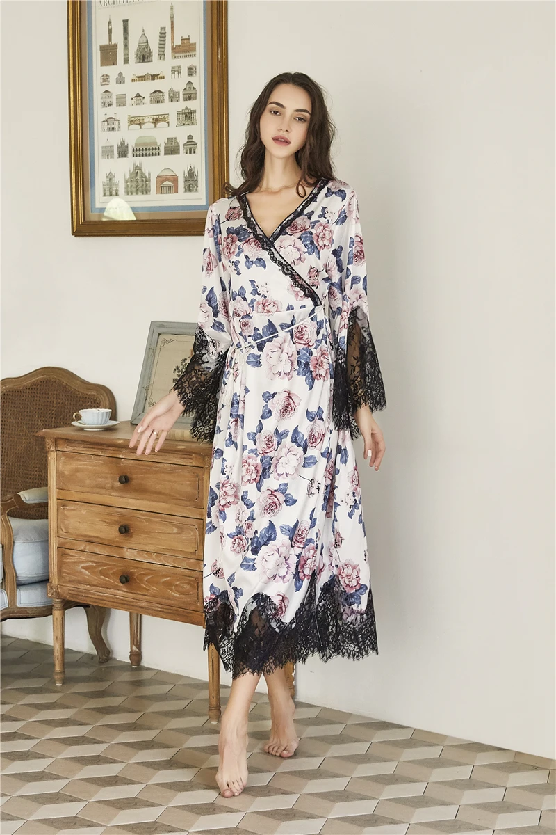 Robe Lady Flower Satin Lace Nightgown 