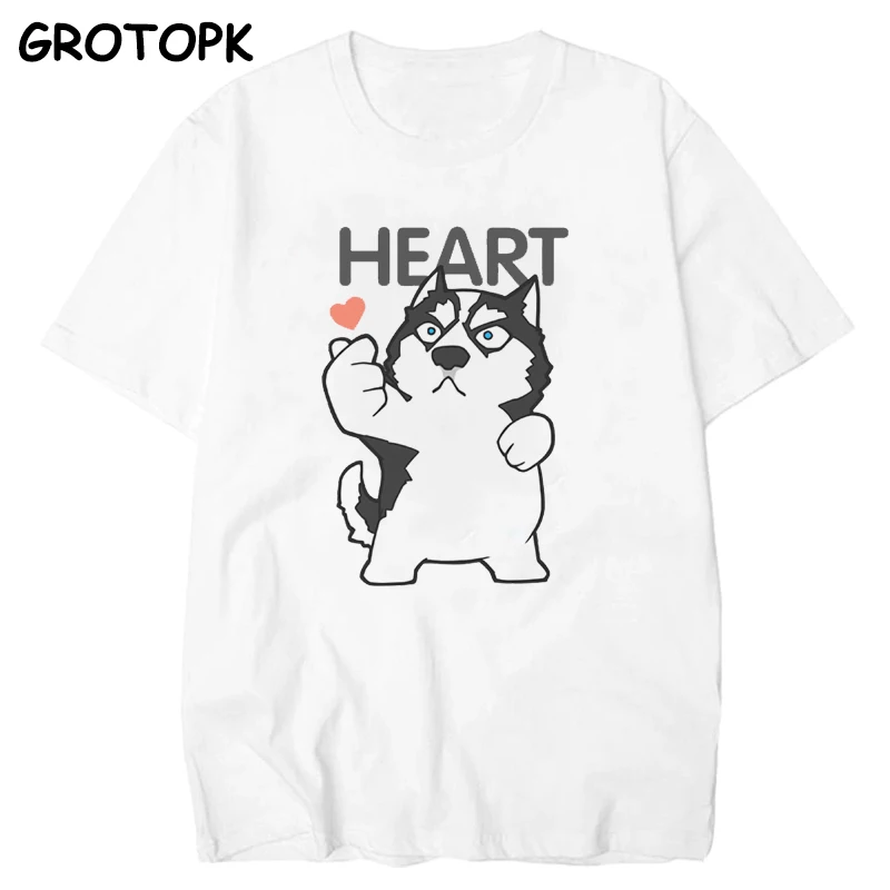 Give My Heart/парная одежда с принтом кота и собаки; Летняя женская футболка из хлопка; Kawaii Harajuku; парные футболки для мужчин и женщин