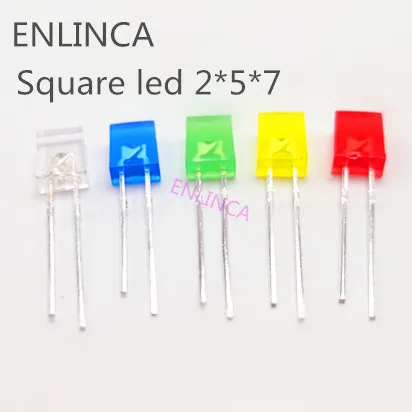 150pcs 2x5x7mm Rectangular Led Assorted Kit White Yellow Red Green Blue Emitted 