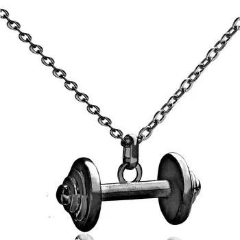 

Dumbbell Necklace Fitness Jewelry Charm Pendant Black Plated Crossfit Barbell Workout Jewelry Women Sporty Necklace 10pcs
