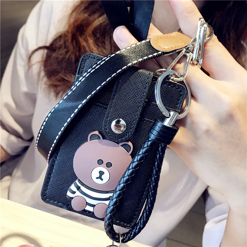 3 слоя Kawaii Line Bear PU ID кредитный банк держатель для карт с брелком игрушка автобус карта защитный чехол школьные офисные канцелярские принадлежности