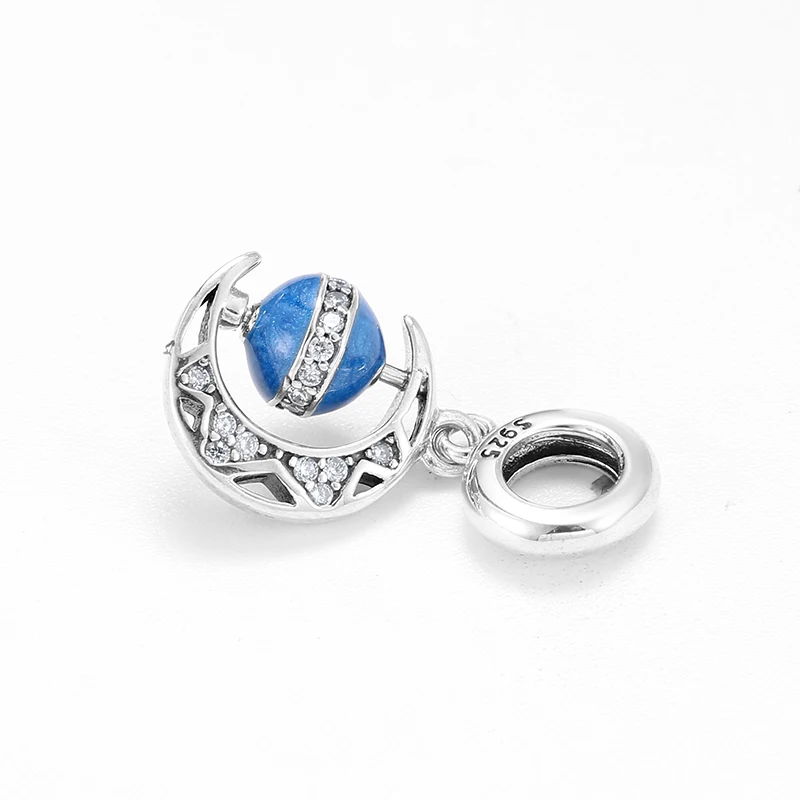 Горячая 925 пробы серебряная Луна земля вращающийся глобус прекрасный кулон бусины ювелирные изделия подходит Pandora талисманы браслет